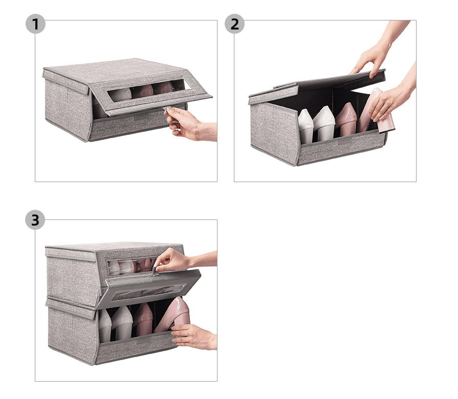 Grey Fabric Stackable Shoes Bin Box Organizer.